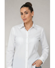 Chemise Femme Angelo Ricci Regular Fit en Popeline Rayée - Blanc et Bleu