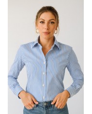 Chemise Femme Angelo Ricci Regular Fit en Popeline à Rayures Larges - Bleu et Blanc