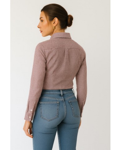 Chemise Femme Angelo Ricci Regular Fit en Popeline Motif Pied-de-Poule - Rouge et Blanc