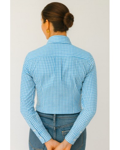 Chemise Femme Angelo Ricci Regular Fit à Carreaux Turquoise et Blanc