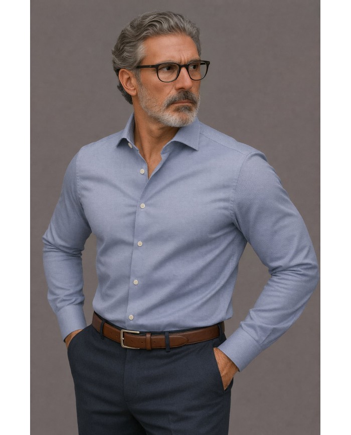 Chemise Homme Bleue en Oxford Dobby ,regular fit,