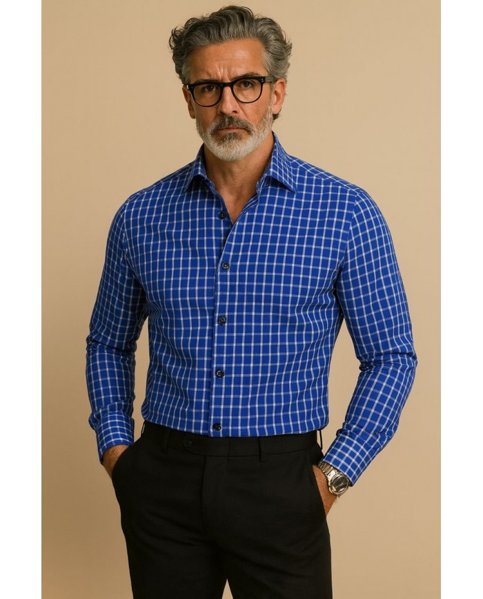 Chemise Homme en popeline italienne, coupe regular fit,