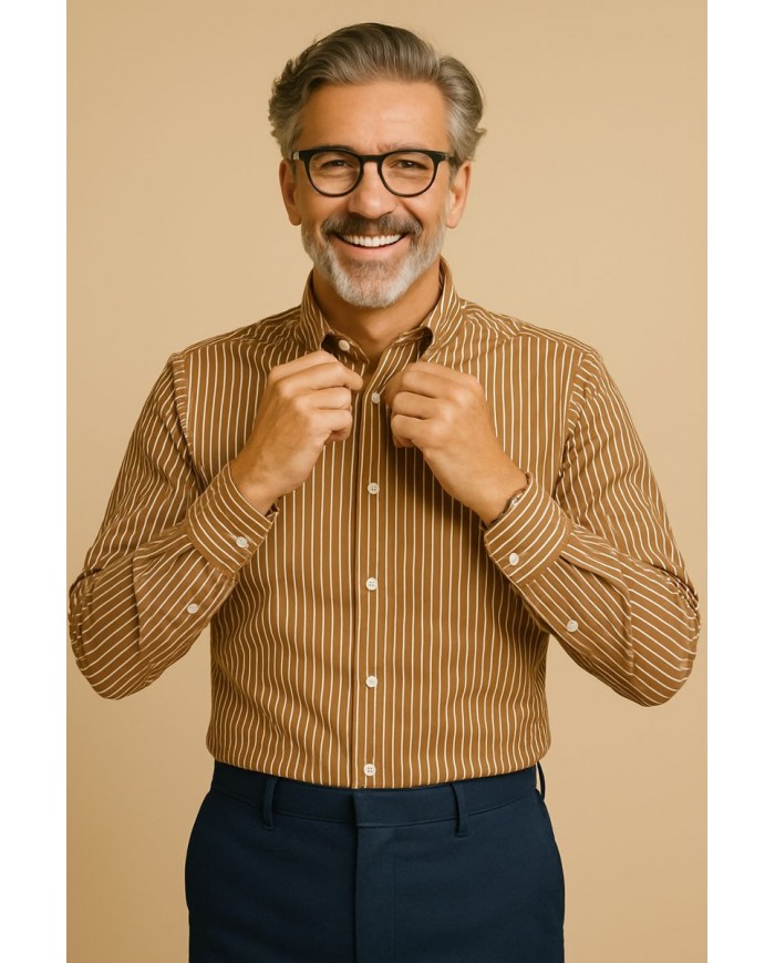 Chemise Homme en popeline italienne, coupe regular fit,