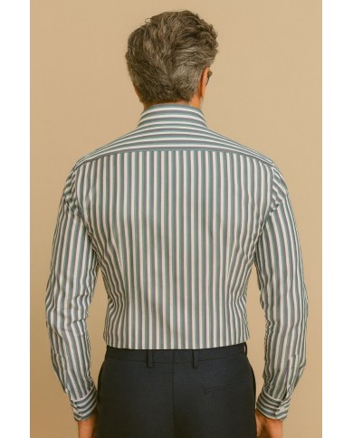 Chemise blanche à Rayures verts et bleu