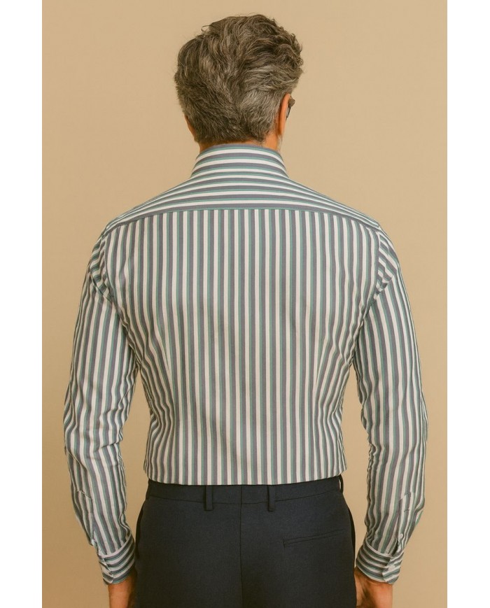 Chemise blanche à Rayures verts et bleu