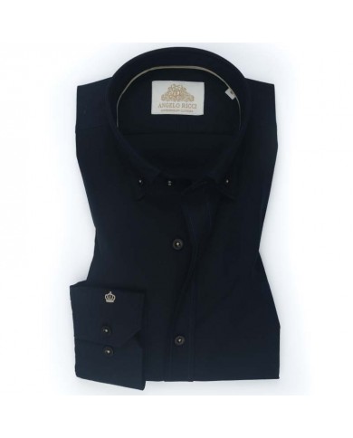 Chemise  en popeline bleue foncé - Col Boutonné