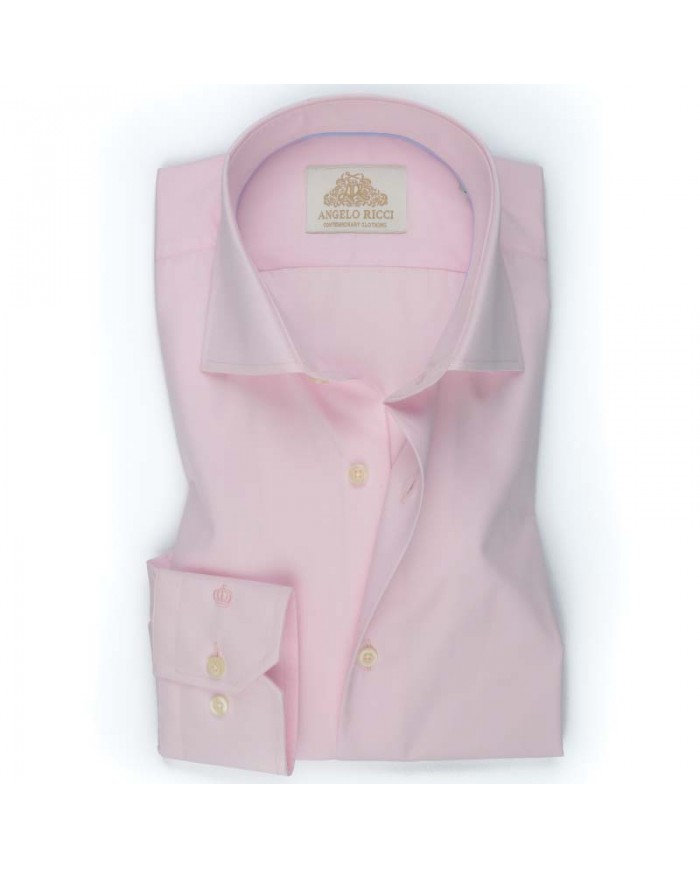 Chemise unie rose en popeline