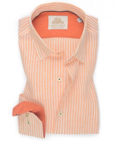 chemise en Lin orange rayée