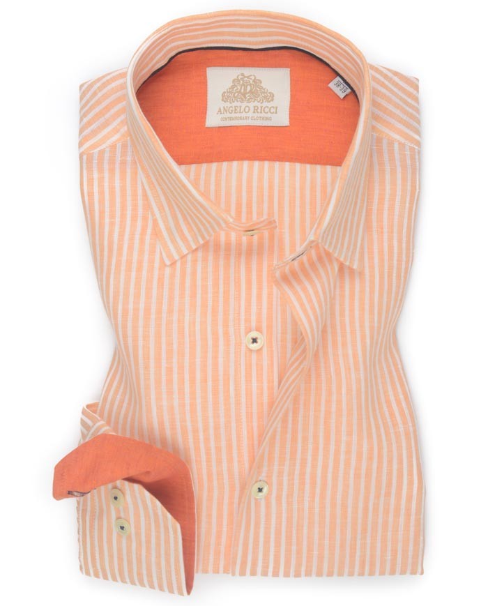 chemise en Lin orange rayée