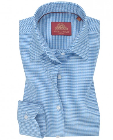 Chemise Angelo Ricci Regular Fit en Oxford - Motif Pied-de-Poule Bleu et Blanc