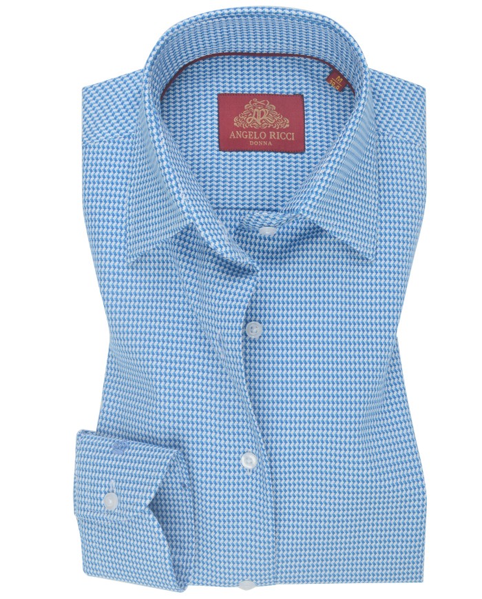 Chemise Angelo Ricci Regular Fit en Oxford - Motif Pied-de-Poule Bleu et Blanc