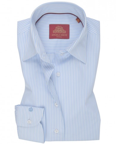 Chemise Femme Angelo Ricci Regular Fit en Popeline Rayée - Bleu Ciel et Blanc