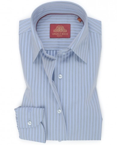 Chemise Femme Angelo Ricci Regular Fit en Popeline Rayée - Bleu Clair et Gris