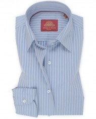 Chemise Femme Angelo Ricci Regular Fit en Popeline Rayée - Bleu Clair et Gris