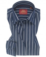 Chemise Femme Angelo Ricci Regular Fit en Popeline Rayée - Bleu Marine et Blanc