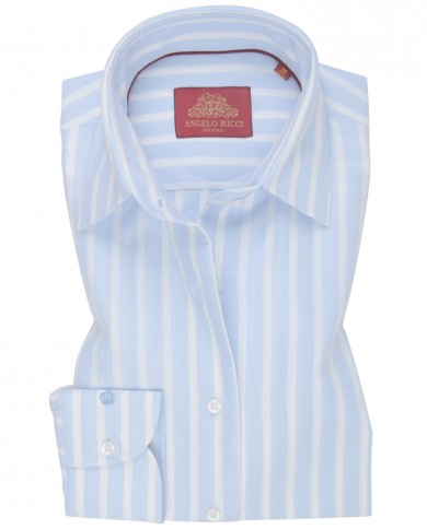 Chemise Femme Angelo Ricci Regular Fit en Popeline Rayée - Bleu Clair et Blanc