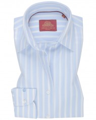 Chemise Femme Angelo Ricci Regular Fit en Popeline Rayée - Bleu Clair et Blanc