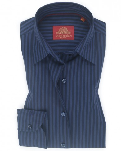 Chemise Femme Angelo Ricci Regular Fit en Popeline Rayée - Bleu Marine et Noir