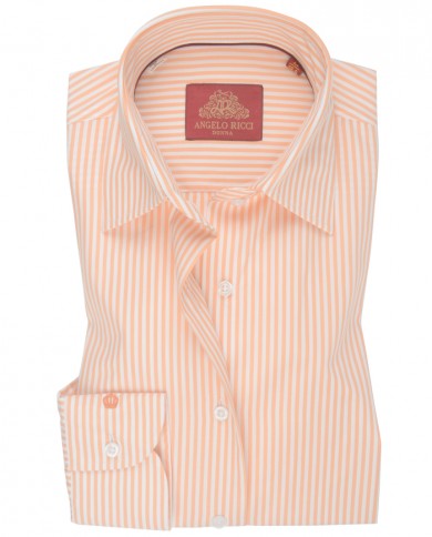 Chemise Femme Angelo Ricci Regular Fit en Popeline Rayée - Orange Pastel et Blanc