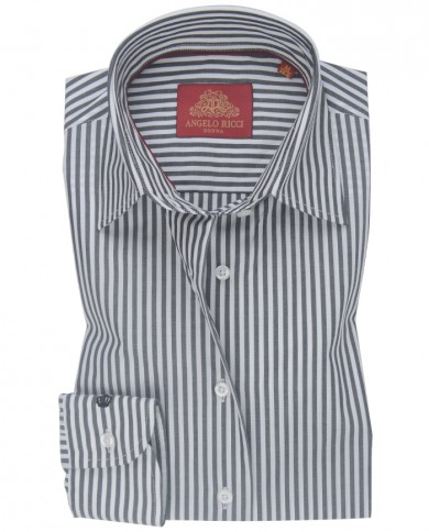Chemise Femme Angelo Ricci Regular Fit en Popeline Rayée - Gris et Blanc
