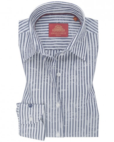 Chemise Femme Angelo Ricci Regular Fit en Popeline Rayée  Bleu Marine et Blanc