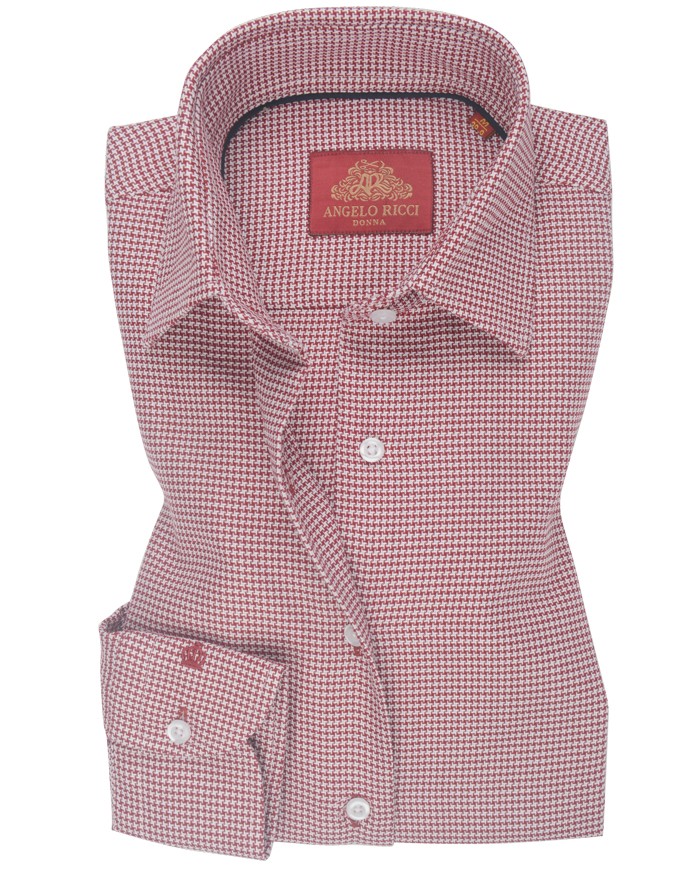 Chemise Femme Angelo Ricci Regular Fit en Popeline Motif Pied-de-Poule - Rouge et Blanc