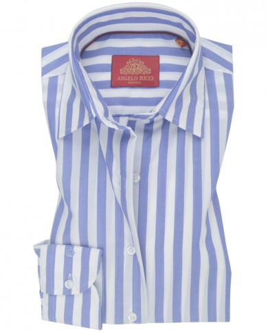 Chemise Femme Angelo Ricci Regular Fit en Popeline Rayée - Bleu et Blanc