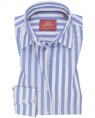 Chemise Femme Angelo Ricci Regular Fit en Popeline Rayée - Bleu et Blanc