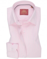 Chemise Femme Angelo Ricci Regular Fit en Popeline Rayée - Rose Clair et Blanc