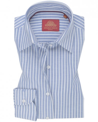 Chemise Femme Angelo Ricci Regular Fit en Popeline Rayée - Bleu et Blanc