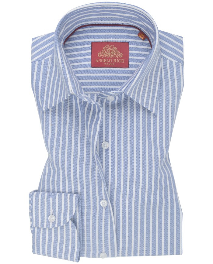 Chemise Femme Angelo Ricci Regular Fit en Popeline Rayée - Bleu et Blanc