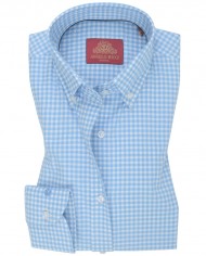 Chemise Femme Angelo Ricci Regular Fit en Popeline Motif Vichy - Bleu Clair et Blanc