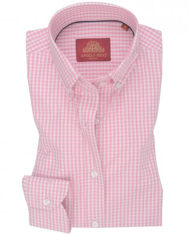Chemise Femme Angelo Ricci Regular Fit en Popeline Motif Vichy - Rose et Blanc