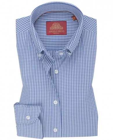 Chemise Femme Angelo Ricci Regular Fit en Popeline Motif Vichy - Bleu et Blanc