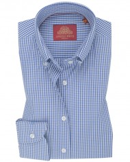 Chemise Femme Angelo Ricci Regular Fit en Popeline Motif Vichy - Bleu et Blanc