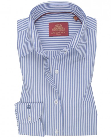 Chemise Femme Angelo Ricci Regular Fit en Popeline Rayée - Bleu et Blanc