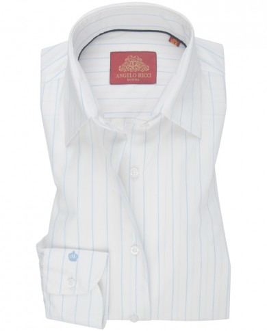 Chemise Femme Angelo Ricci Regular Fit en Popeline Rayée - Blanc et Bleu