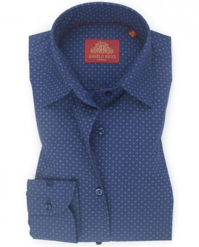 Chemise Femme Angelo Ricci Regular Fit en Popeline à Motifs - Bleu Marine