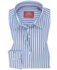Chemise Femme Angelo Ricci Regular Fit en Popeline à Rayures - Bleu et Blanc