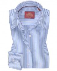 Chemise Femme Angelo Ricci Regular Fit en Popeline à Rayures Larges - Bleu et Blanc