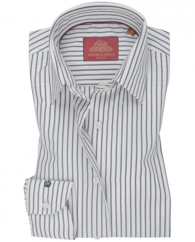 Chemise Femme Angelo Ricci Regular Fit en Popeline à Rayures Noires et Blanches
