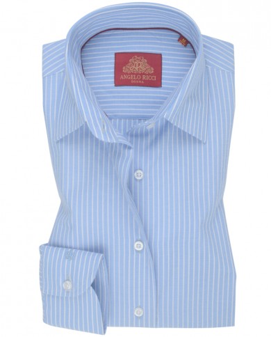 Chemise Femme Angelo Ricci Regular Fit en Popeline à Rayures Bleues et Blanches