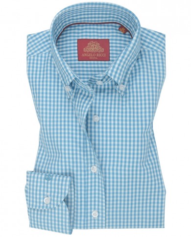 Chemise Femme Angelo Ricci Regular Fit à Carreaux Turquoise et Blanc