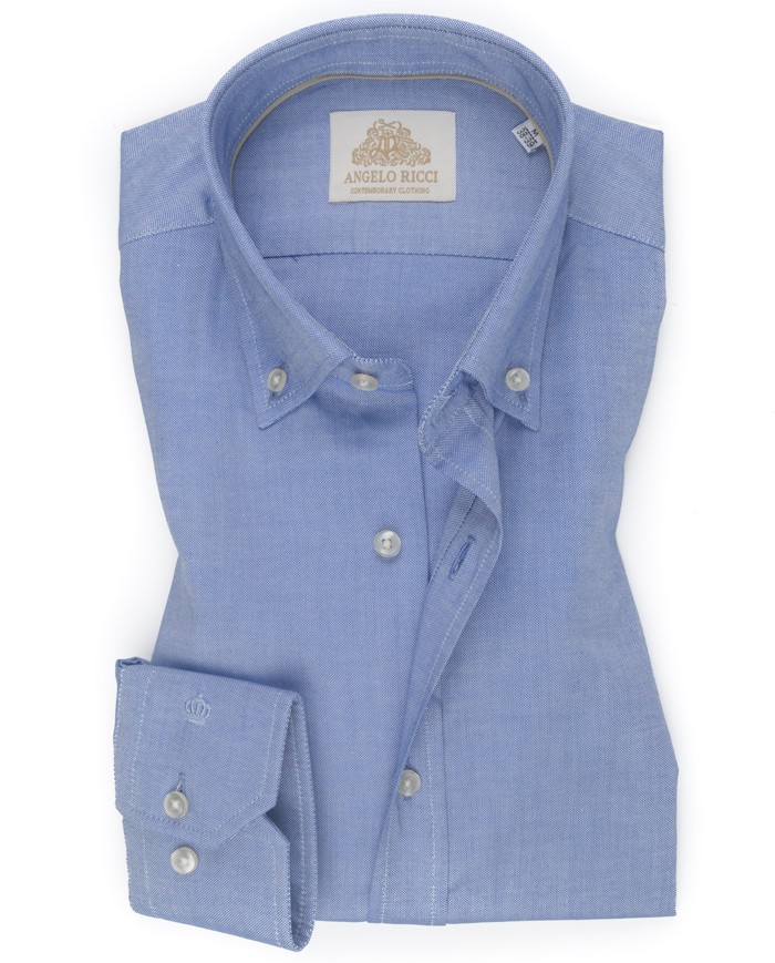 Chemise Homme Angelo Ricci Regular Fit en Oxford Uni - Bleu Clair