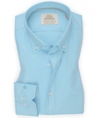Chemise Homme Angelo Ricci Regular Fit en Oxford Uni - Bleu Azur