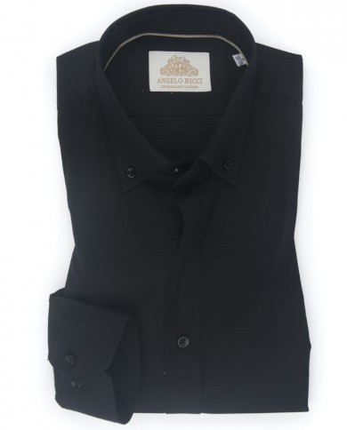 Chemise Homme Angelo Ricci Regular Fit en Oxford Uni - Noir