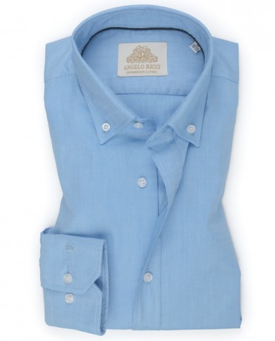 Chemise Homme Angelo Ricci Regular Fit en Oxford Uni - Bleu Clair