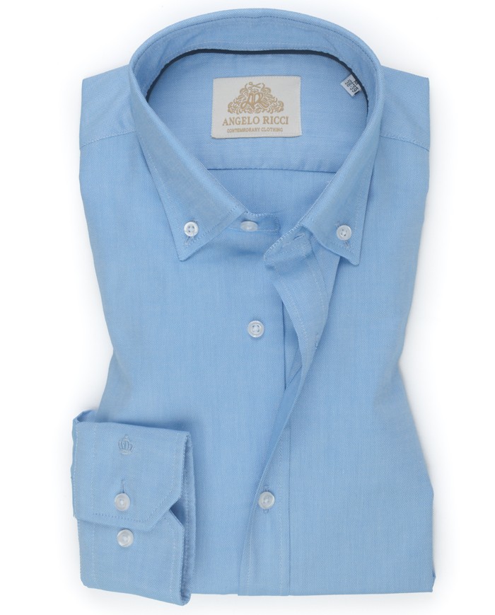 Chemise Homme Angelo Ricci Regular Fit en Oxford Uni - Bleu Clair