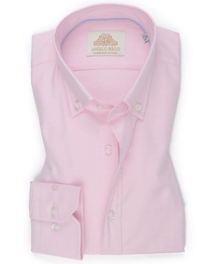 Chemise Homme Angelo Ricci Regular Fit en Oxford Uni - Rose Pâle