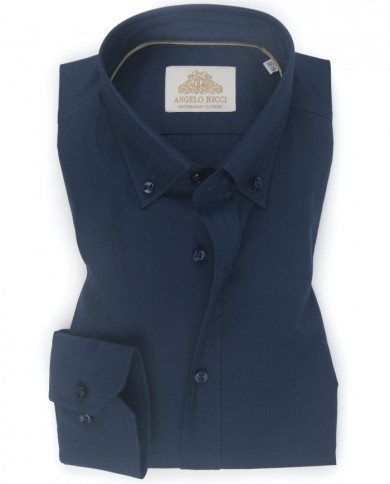 Chemise Homme Angelo Ricci Regular Fit en Oxford Uni - Bleu Marine